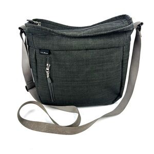 LL BEAN Wayside II Crossbody Bag Gray Canvas Expandable Handbag Purse